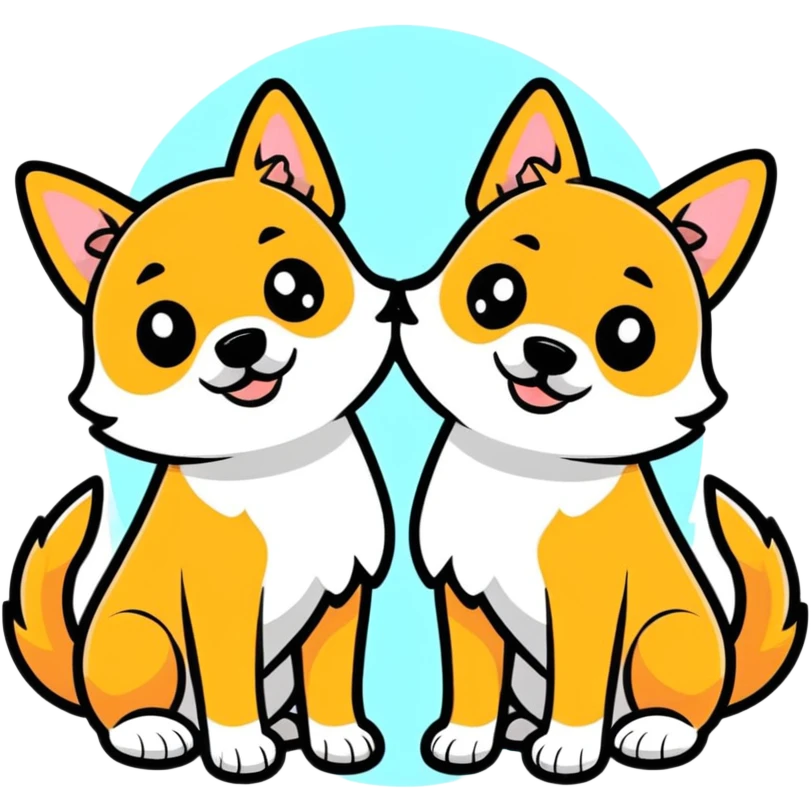 two-headed dog, cartoonish sticker style emoji