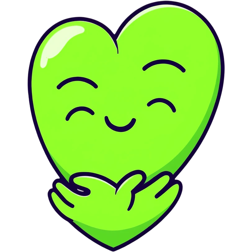 green face emoticon with closed eyes hugging a green heart, expressing care and support emoji