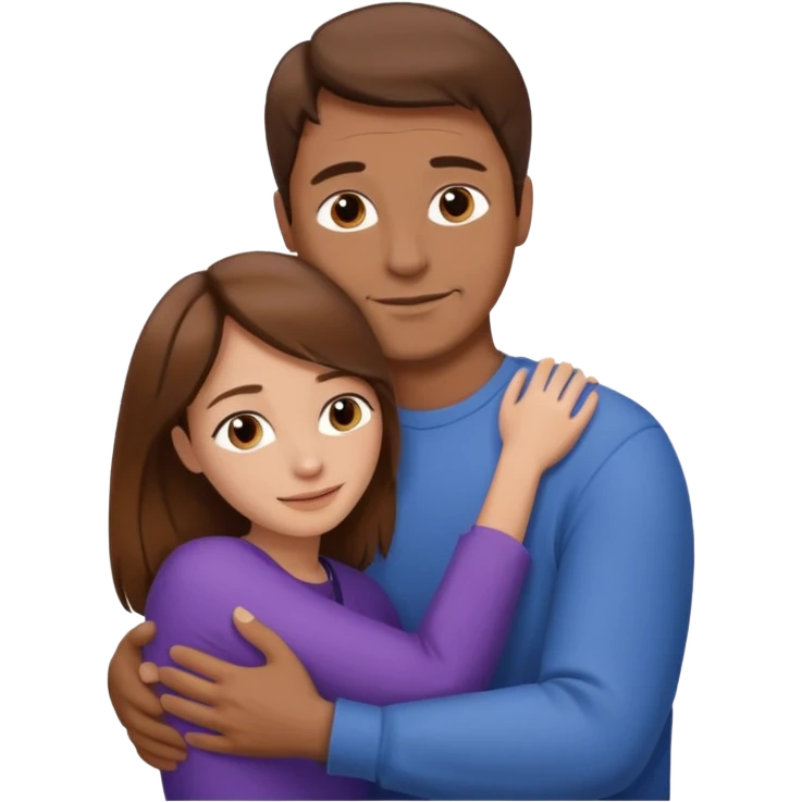 Hug; woman, brown hair, 25 years old; man, 50 years old emoji