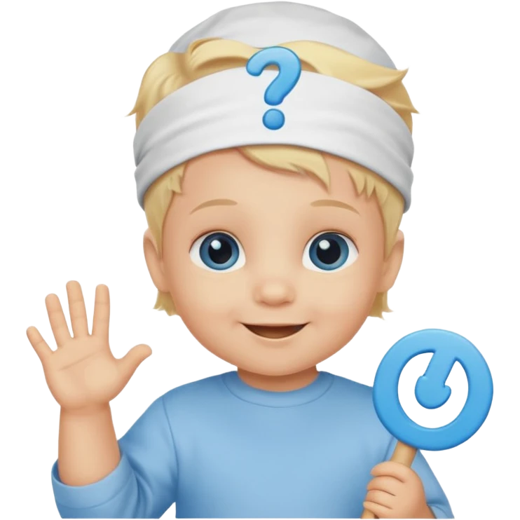 A baby Caucasian blond hair blue eyed infant with a genius sign over it’s head emoji