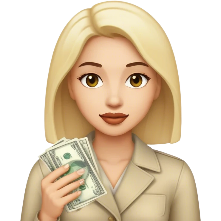 realistic portrait of woman with money emoji