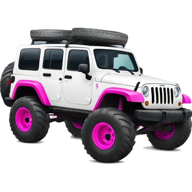 white jeep lifted with mud tires and hot pink accents  emoji