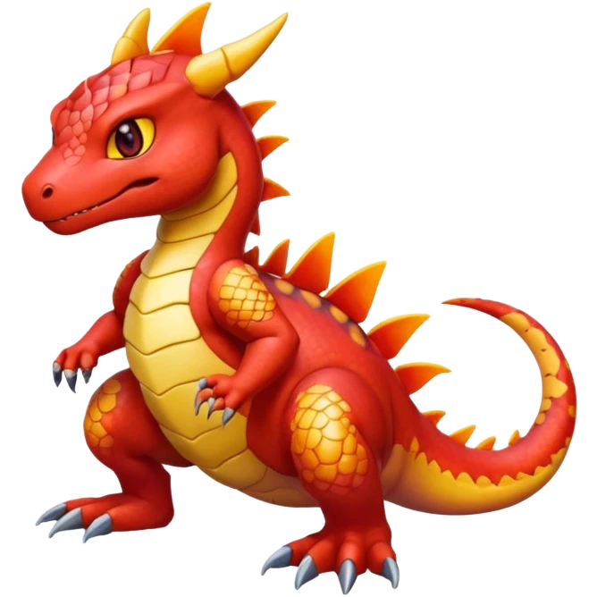cute shiny colorful Guilmon-Salandit hybrid creature sitting, full body emoji