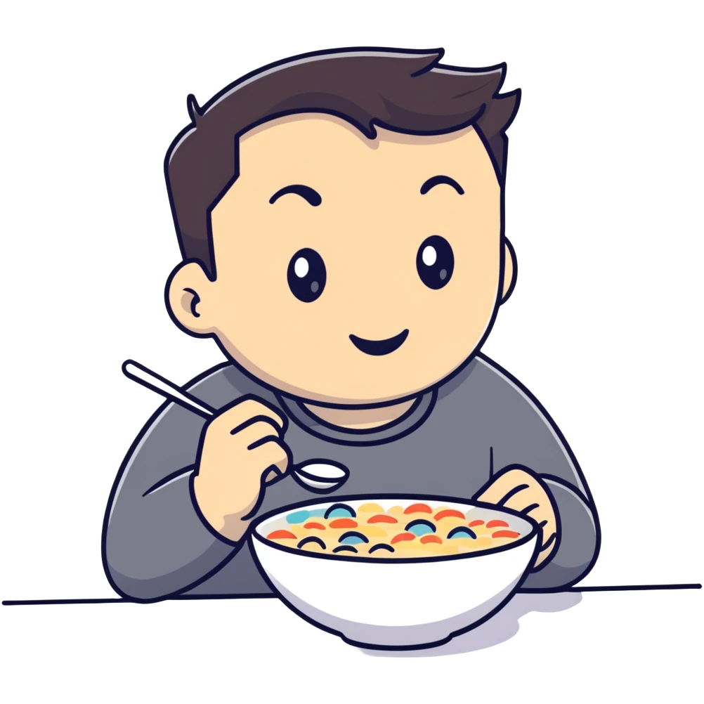 Elon Musk eating a bowl of cereal, tech entrepreneur with short dark hair enjoying breakfast emoji