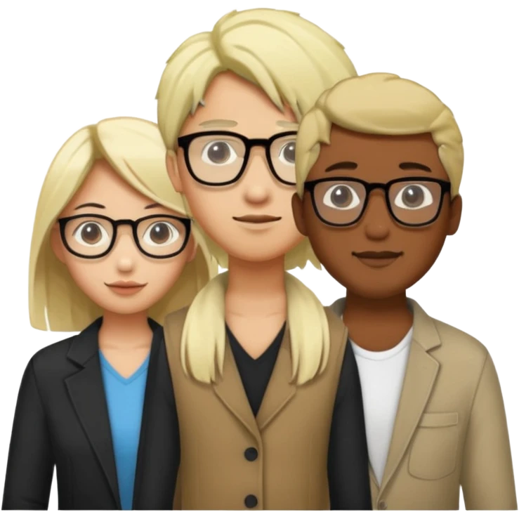 four people. Asian girl, black guy with glasses and dyed blonde hair, indian guy with glasses, asian guy emoji