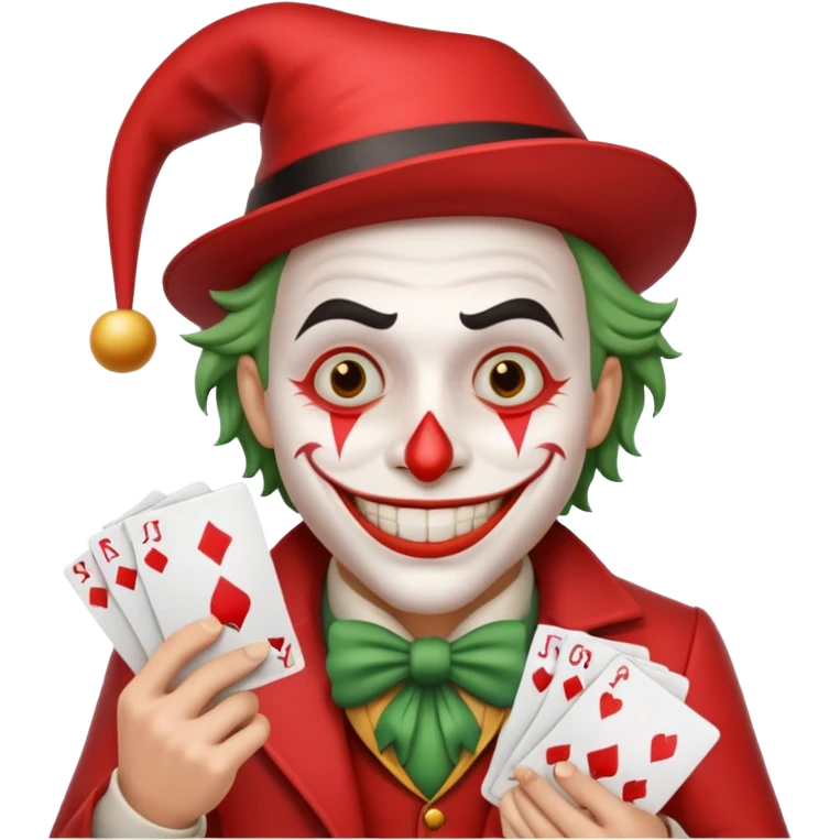 bunch of cards with a crazy jolly joker emoji