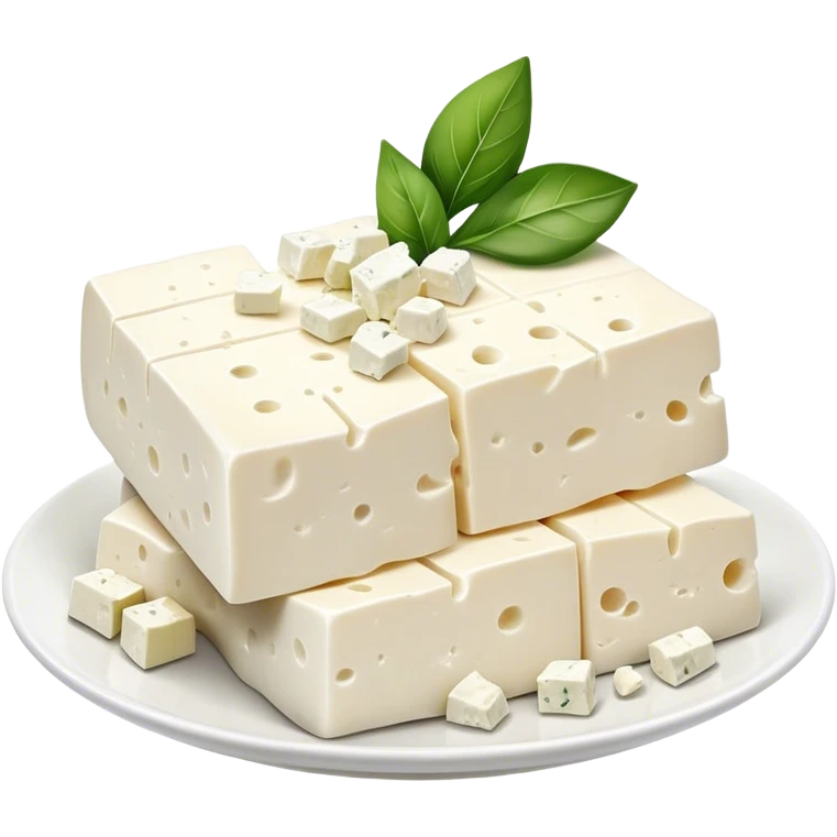 Feta Cheese Cinematic Realistic Feta Cheese Dish Emoji, depicted as slices of tangy, creamy feta cheese served on a plate, rendered with crisp textures and soft, natural lighting. emoji