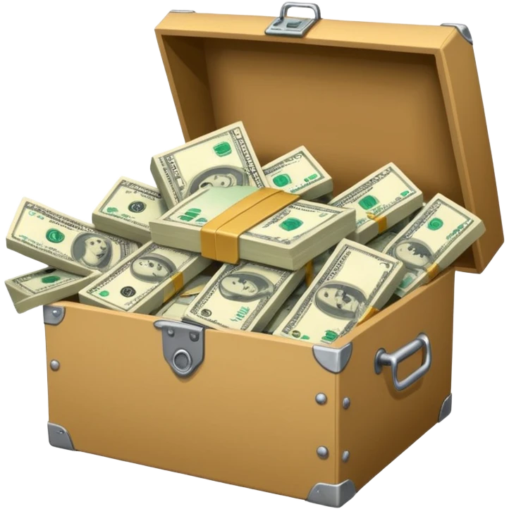 a bunch of preloved stuff in a box, with a small pile of cash notes on the side, indicating that this box is for sale emoji