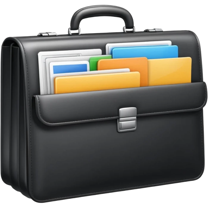 open briefcase displaying icons for CRM, task management, chat, and documents, all-in-one solution, clean modern emoji style emoji