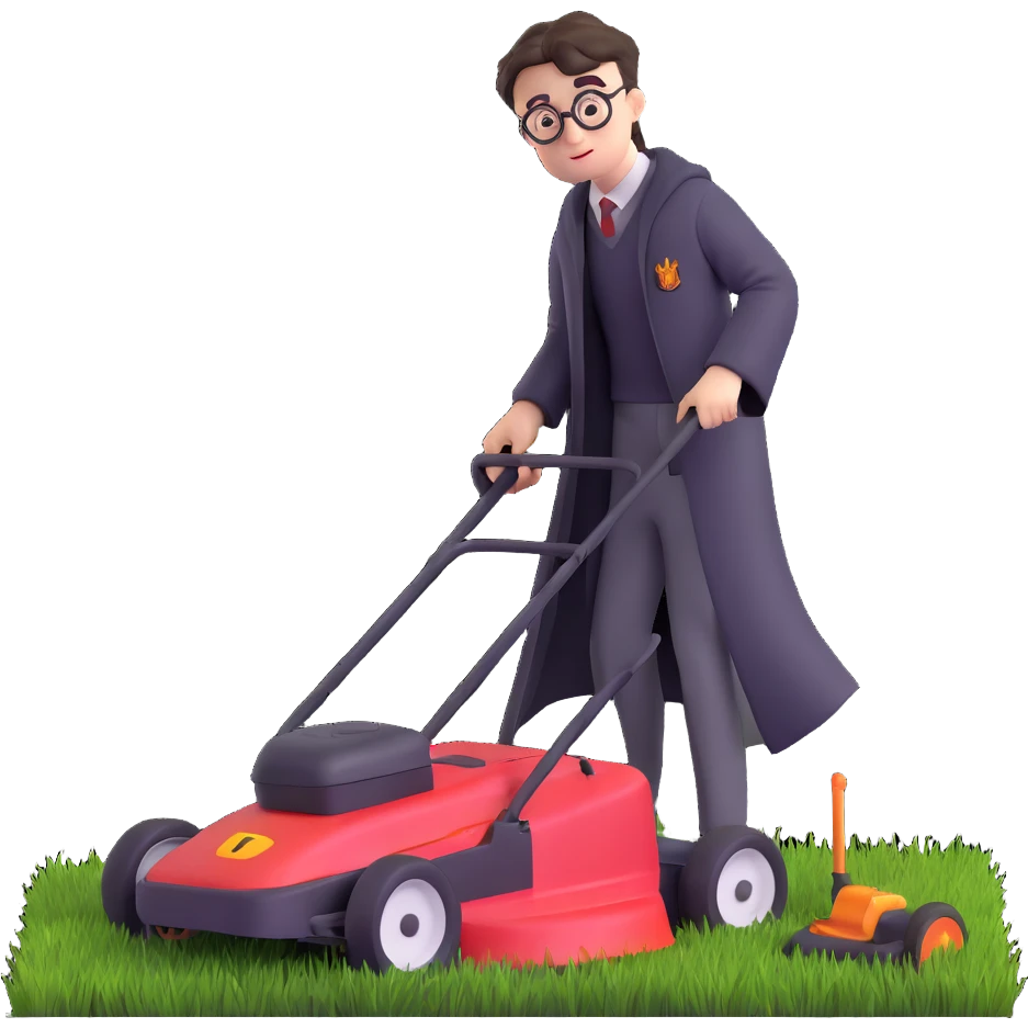 Harry Potter mowing the lawn on the Hogwarts Express train emoji