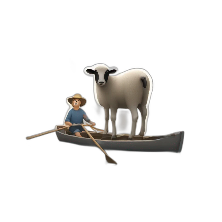 Un lièvre sur un mouton sur un bateaux sur la terre ferme emoji
