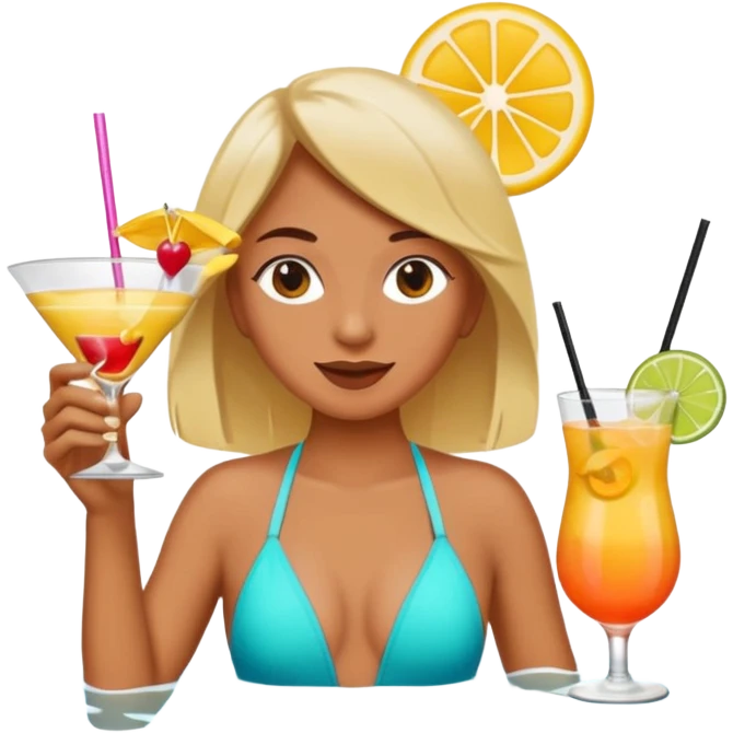 emoji tema agosto, colori allegri, cocktail, costume da bagno, divertimento emoji