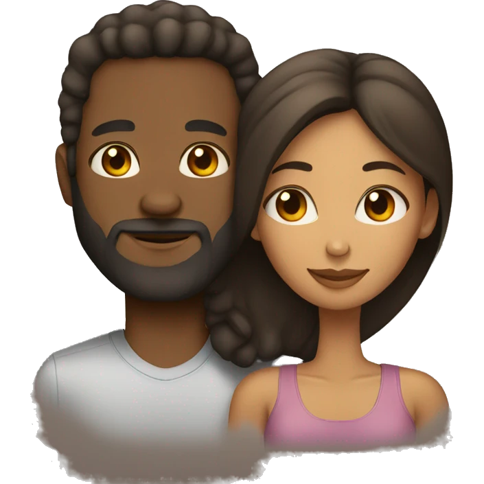 Couple black man with beard and mixed race woman emoji