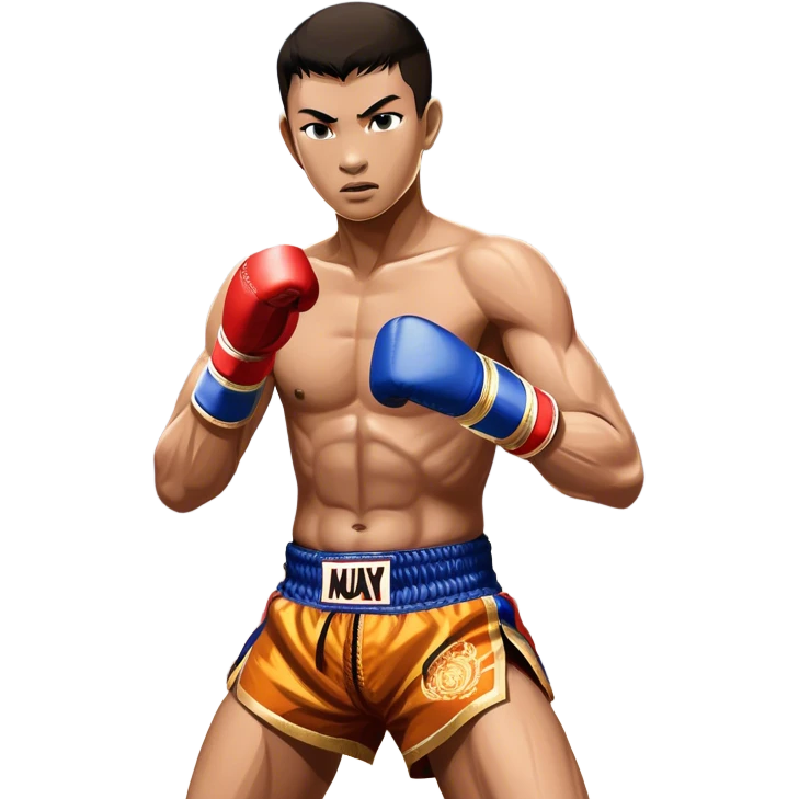 Muay Thai traditional – Cinematic Realistic Traditional Muay Thai Fighter, depicted in authentic Muay Thai attire with arm bands and shorts, poised in a dynamic fighting stance in a traditional Thai stadium, rendered with vivid textures and dramatic, high-contrast lighting that accentuates the art’s intensity. emoji