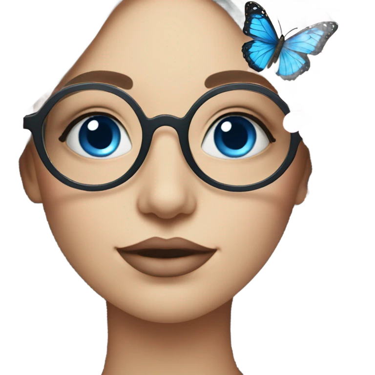 Gorgeous pastel lady with flowers and butterflies with blue eyes and glasses  emoji