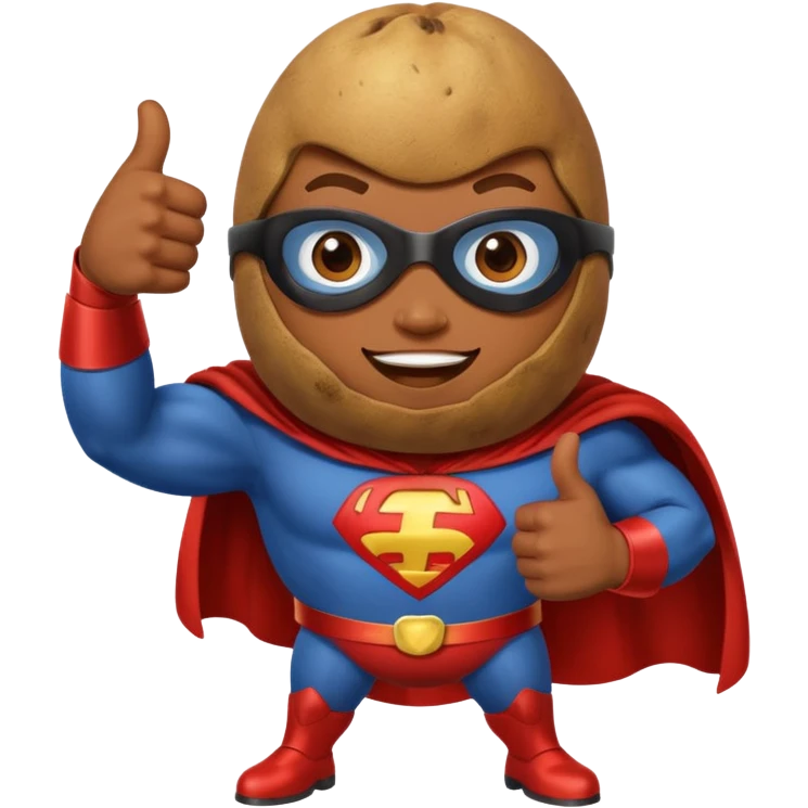 a superhero potato doing thumbs up emoji