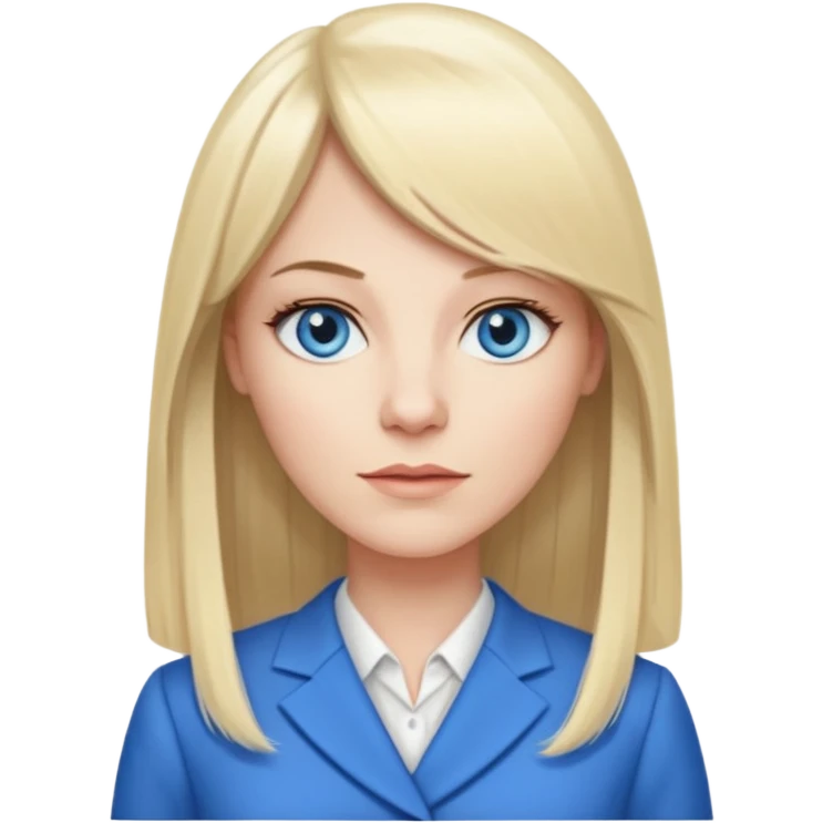 40 yr old white woman, pale skin, long straight blond hair parted in center, blue eyes, bangs, dress clothes for work emoji