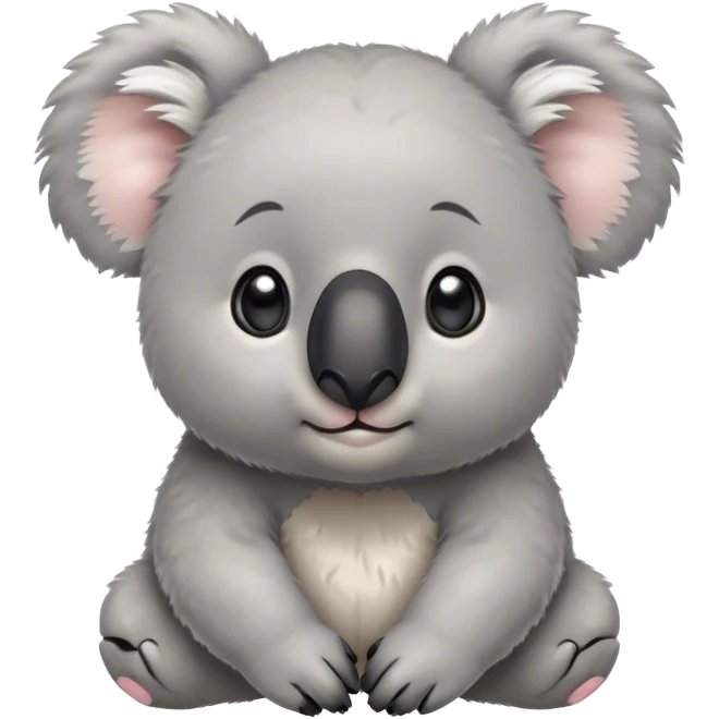 Cinematic Cute Koala Portrait Emoji, Head tilted playfully and inquisitively, featuring a fluffy grey fur with perky, rounded ears and a charming black nose, round, sparkling eyes filled with gentle curiosity, Simplified yet irresistibly adorable features, highly detailed, glowing with a warm, friendly glow, high shine, affectionate and cuddly, stylized with a touch of eucalyptus whimsy, bright and endearing, soft glowing outline, capturing the essence of a mischievous yet loving koala, so playful it feels like it could snuggle out of the screen into your arms! emoji