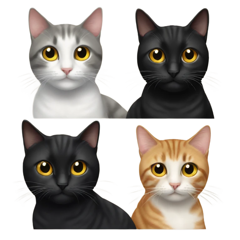 Two black cats and two tabby cats  emoji