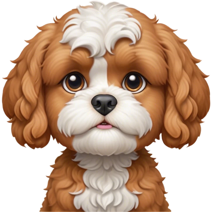 Cinematic Meme-Worthy Grumpy Apricot Cavoodle Portrait Emoji, Head held high but eyes filled with dramatic disappointment, smooth, curly apricot fur with striking white patches, deeply furrowed brow forming an unmistakable scowl, floppy ears slightly angled back in disapproval, piercing brown eyes glaring with pure exasperation, Simplified yet hilariously over-exaggerated features, highly detailed, glowing with an aura of supreme annoyance, high shine, exhausted yet judgmental, stylized with an almost regal pettiness, bright but brooding, soft glowing outline, capturing the essence of a companion that has seen it all and is thoroughly unimpressed, so meme-worthy it feels like it could instantly become the next viral sensation of grumpiness! emoji