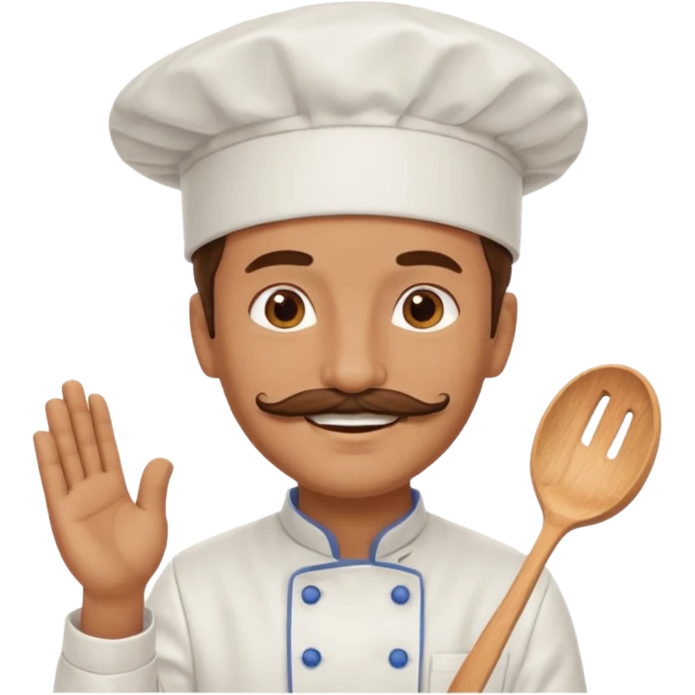 smiling man with a brown mustache enjoying sunny day with a chef hat on emoji
