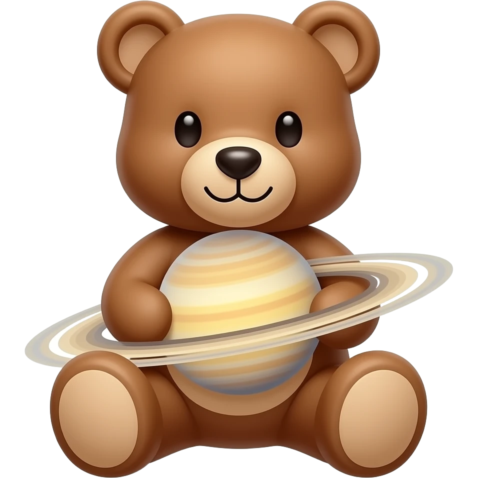 teddy bear holding saturn emoji