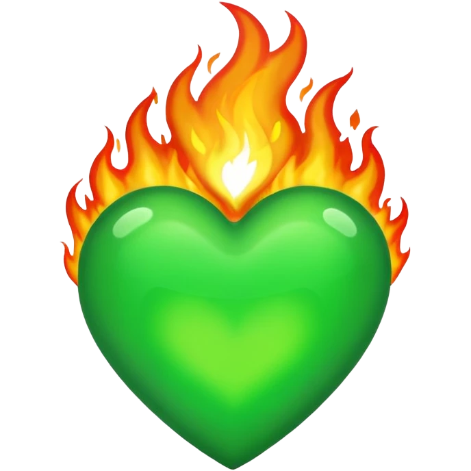 Take the classic "heart on fire" emoji but make it a green heart. emoji