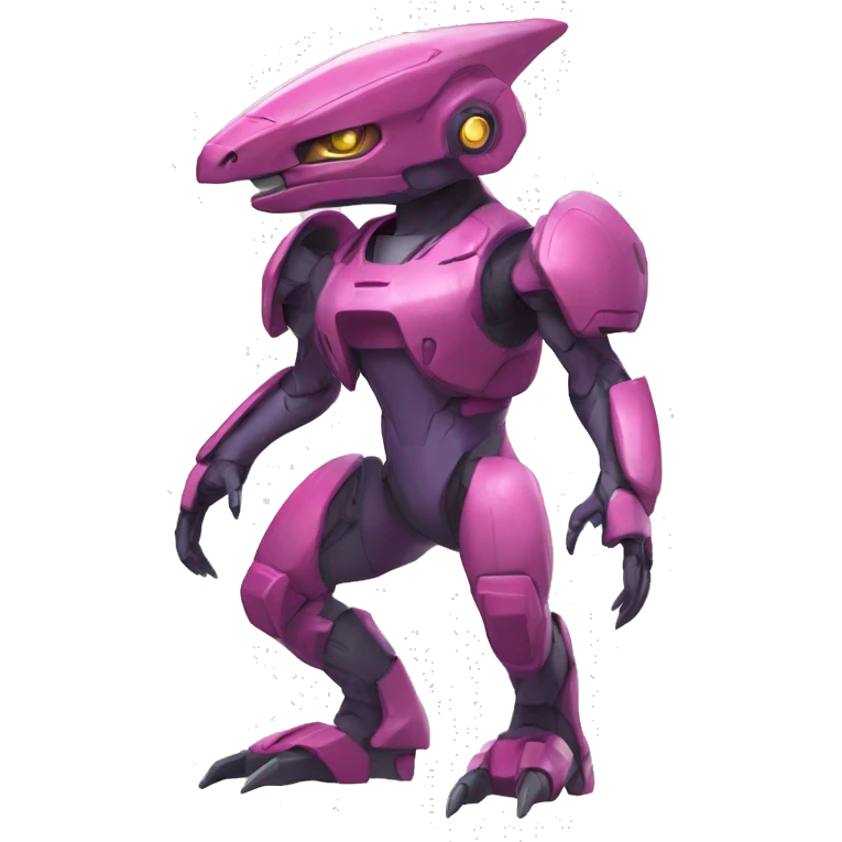 a Genesect-Raptor-Fakémon—hybrid with a futuristic visor-helmet full body emoji