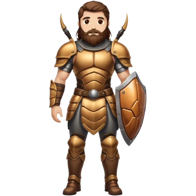 full body man long brown hair brown eyes medium beard white skin muscular build beetle shell armor emoji