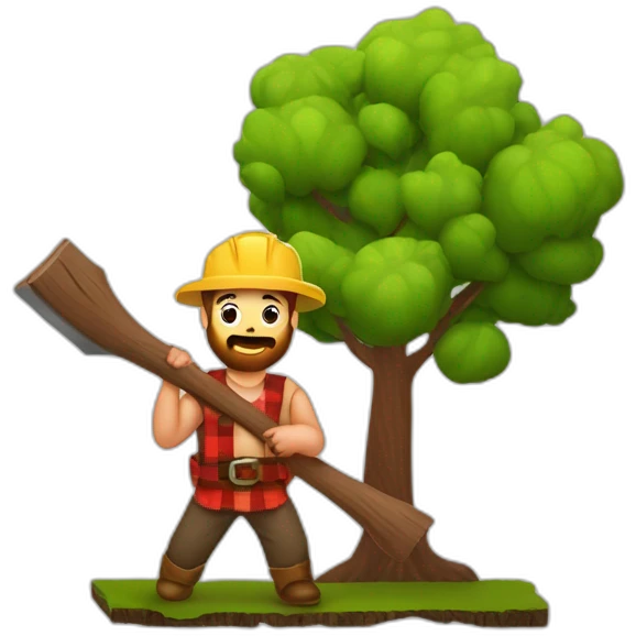 Lumber jack with a baby tree in one hand, and 2x4 lumber board held in the other hand emoji