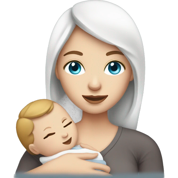 mom holding newborn baby girl with blue eyes and white skin baby emoji