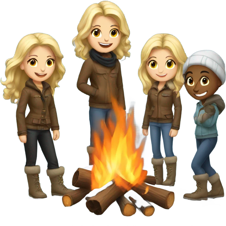snowy campfire with friends blonde  emoji