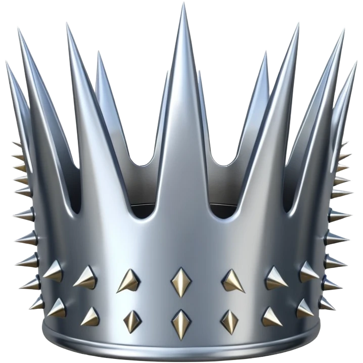 A spiked crown emoji made of silver chrome, sharp yet rounded metallic spikes, glossy reflections, aggressive luxury swag aesthetic, iOS emoji style, centered, clean white background emoji