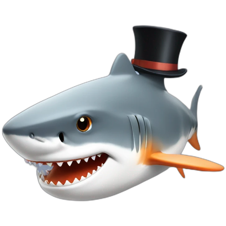 Shark with a top hat orange emoji