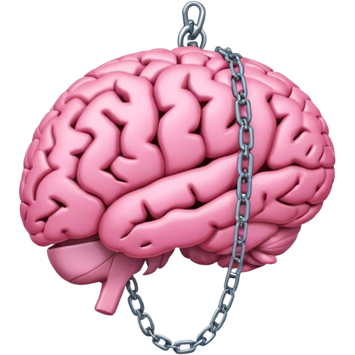 pink brain, chained up with one chain, side view emoji