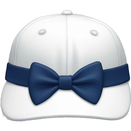a white baseball hat with a navy blue bow on it emoji
