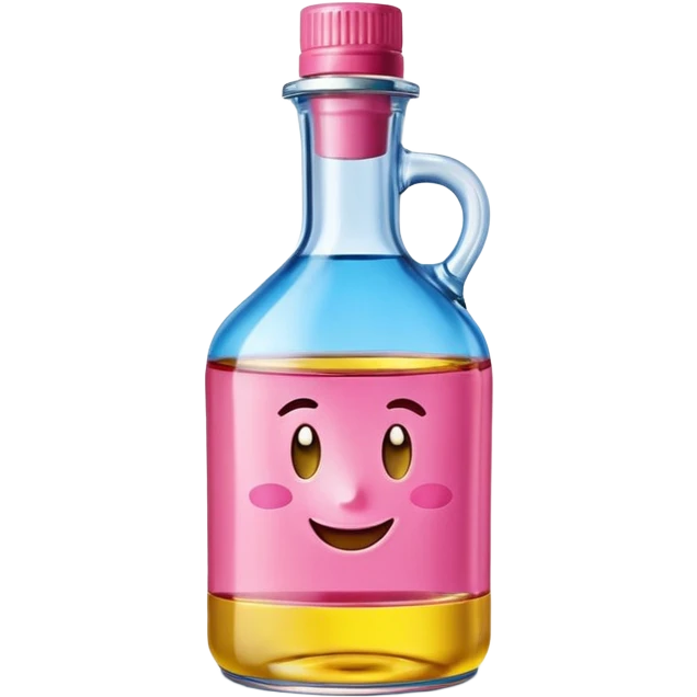 Smiling bottle of oil blue top pink outside with logo that says Diddy oil emoji