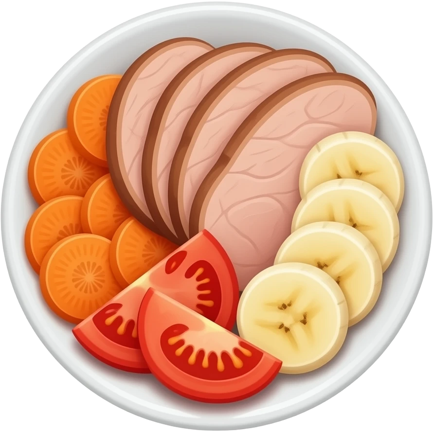 plate with carrot meat fish tomato banana emoji
