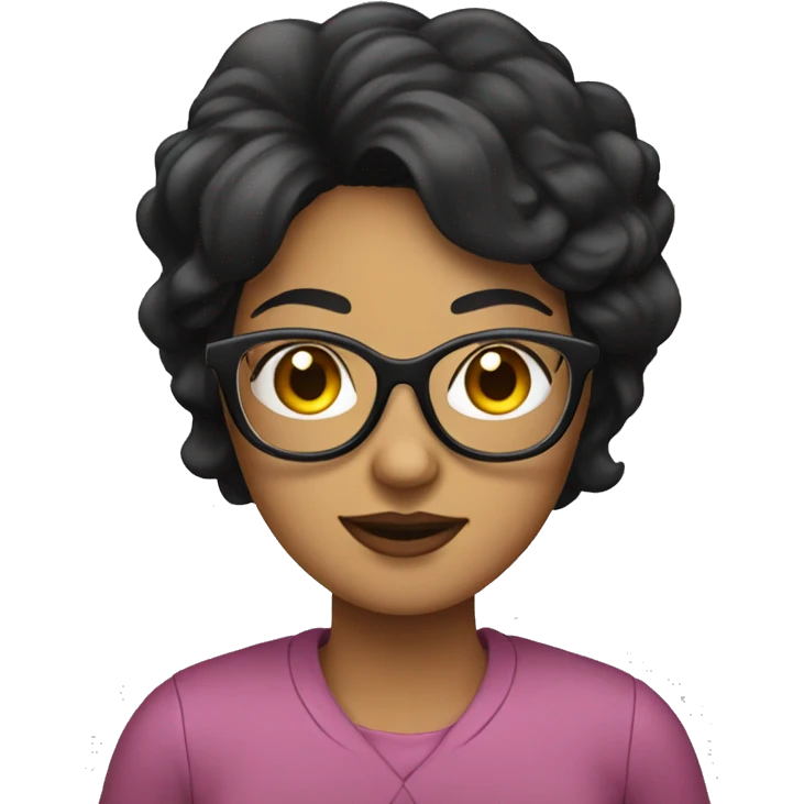Design an emoji of a woman with black hair and glasses.  emoji