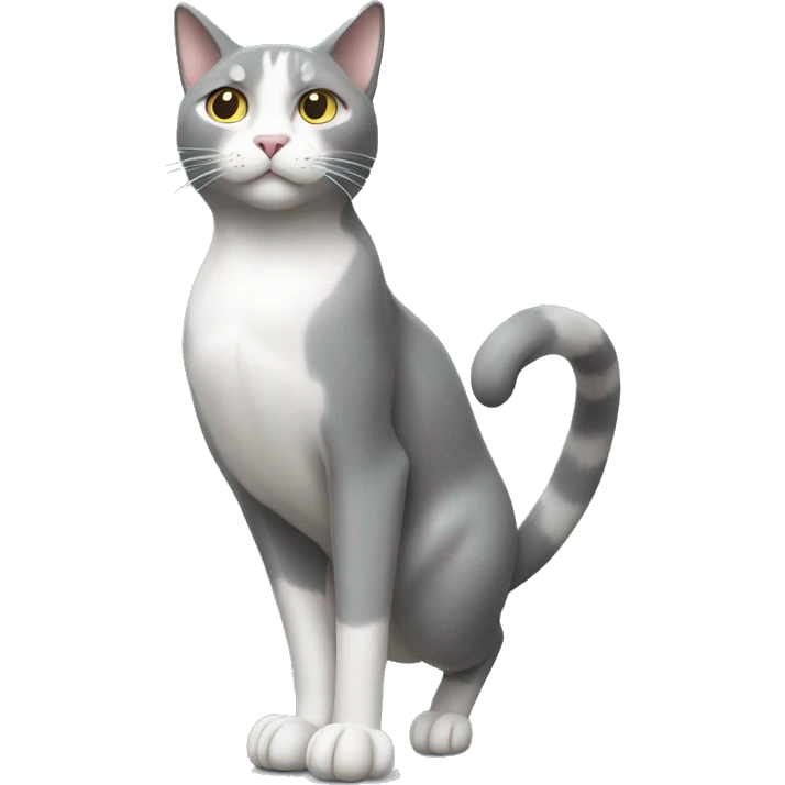 Gray and white cat on two legs emoji