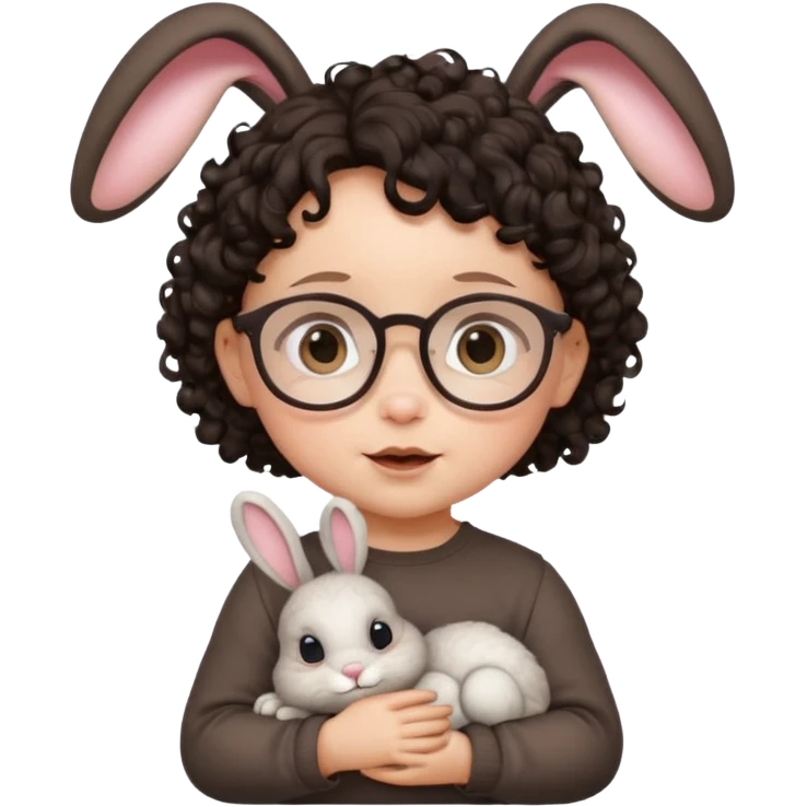 bunny ear wearing small baby dark haired curly spectacled emoji