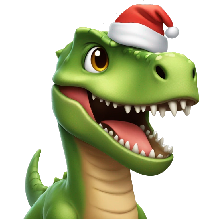 Happy dinosaur with Santa hat emoji