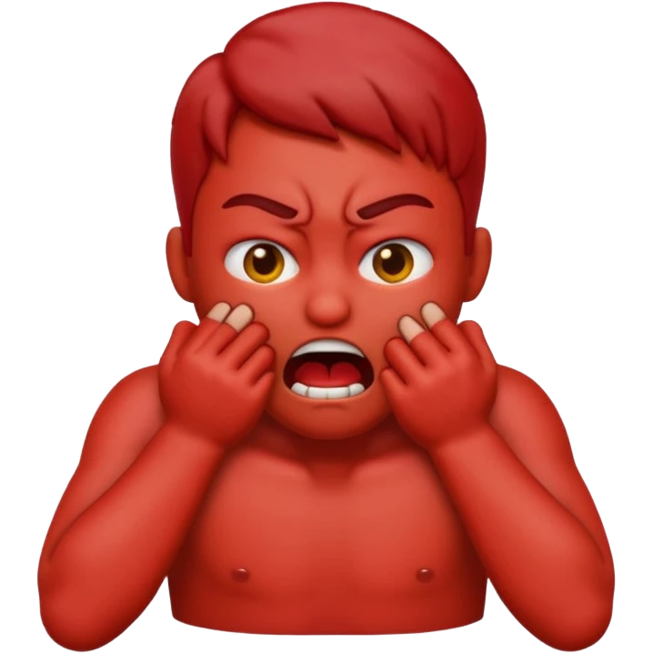 Create an emoji choking violently with hands on neck looking mad emoji