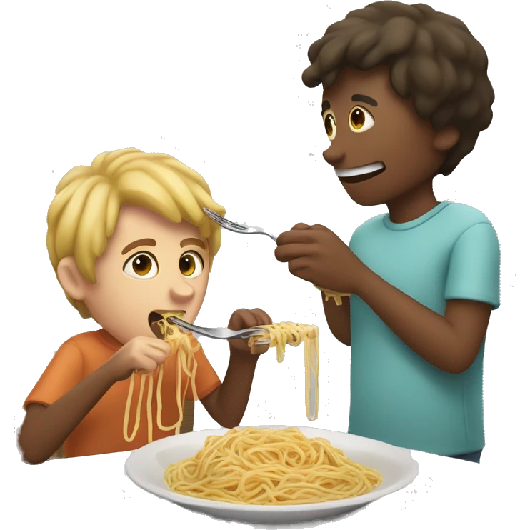 Boy eating spaghetti with someone else’s hand emoji