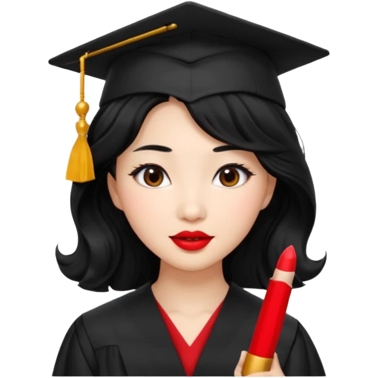 Graduate asian black hair with wavy hair long  with red stash  emoji