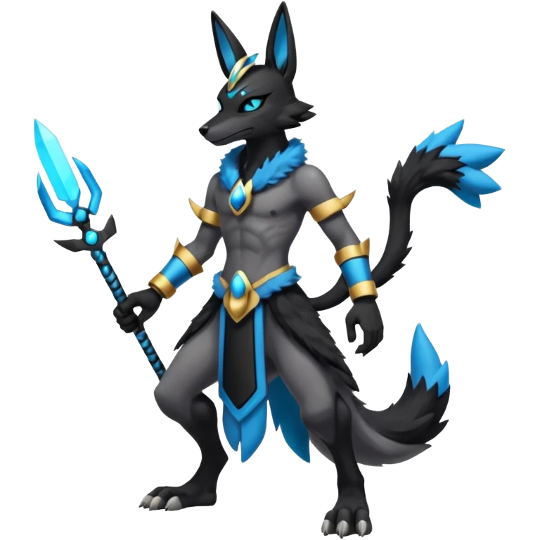 Black Dark Furry Fluffy Modern Futuristic Cyber-Lucario-Anubis-fusion full body emoji