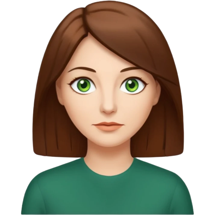 middle age woman with green eyes and shoulder length straight brown hair emoji