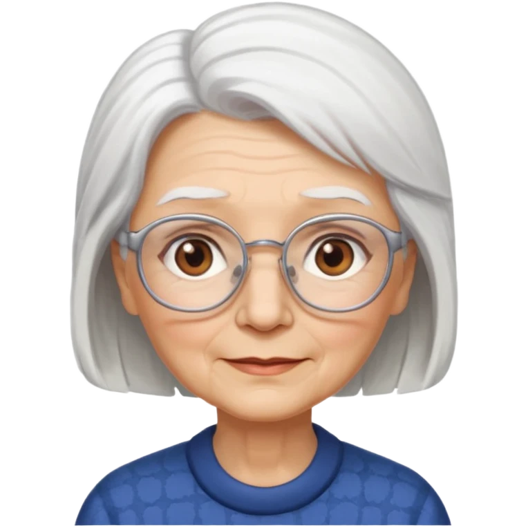 Create me emoji of an old lady. mid-size white hair to left side. Square glasses. Brown eyes. Rounded face emoji