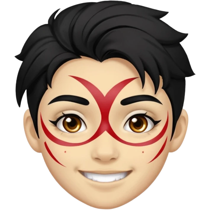 A black hair teen supporter with bold full-face paint, smiling with fierce team spirit. emoji