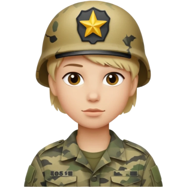 a soldier with short blonde hair in camo emoji
